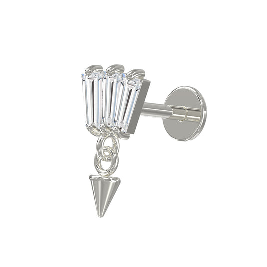 Labret i Titan med Tre Baguetteslipade Stenar och Hängande Kon